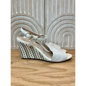 Cole Haan White Leather Wedge Sandal Heel